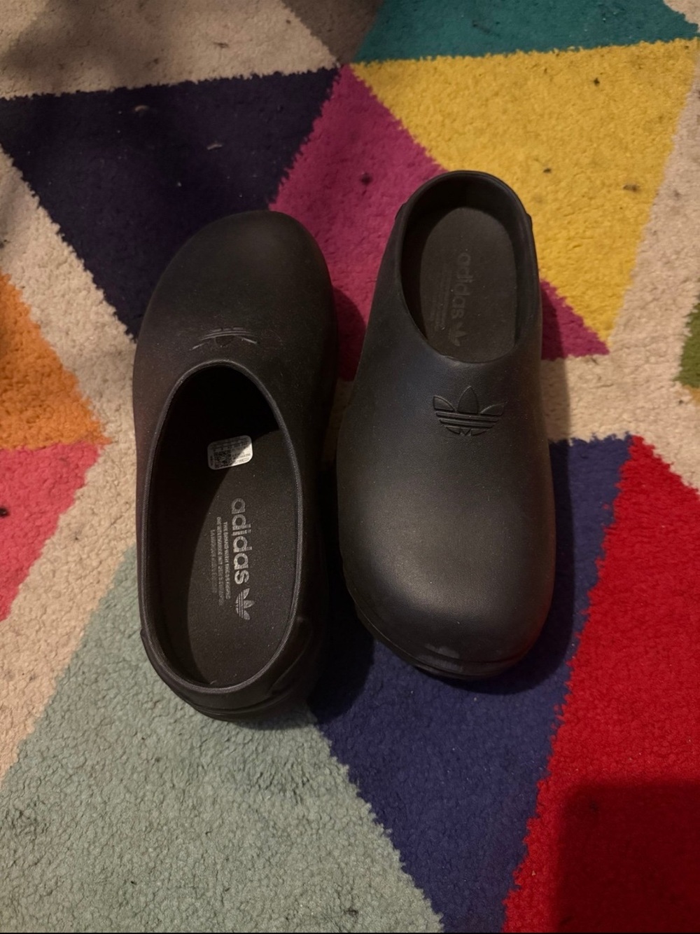 adidas Kids Black Slip-On Clogs with Trefoil Logo